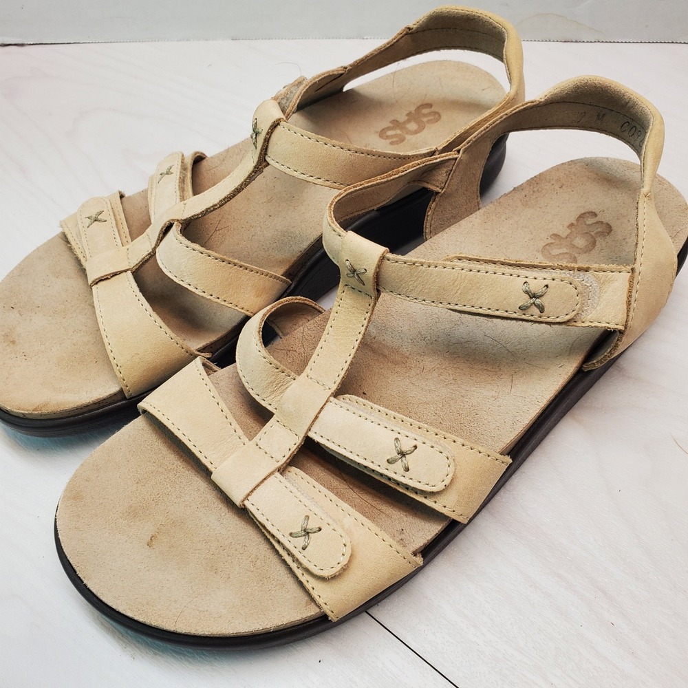 SAS Nudu Beige Leather Multi Strap Comfort Sandals Women 9 M Made in USA Granola